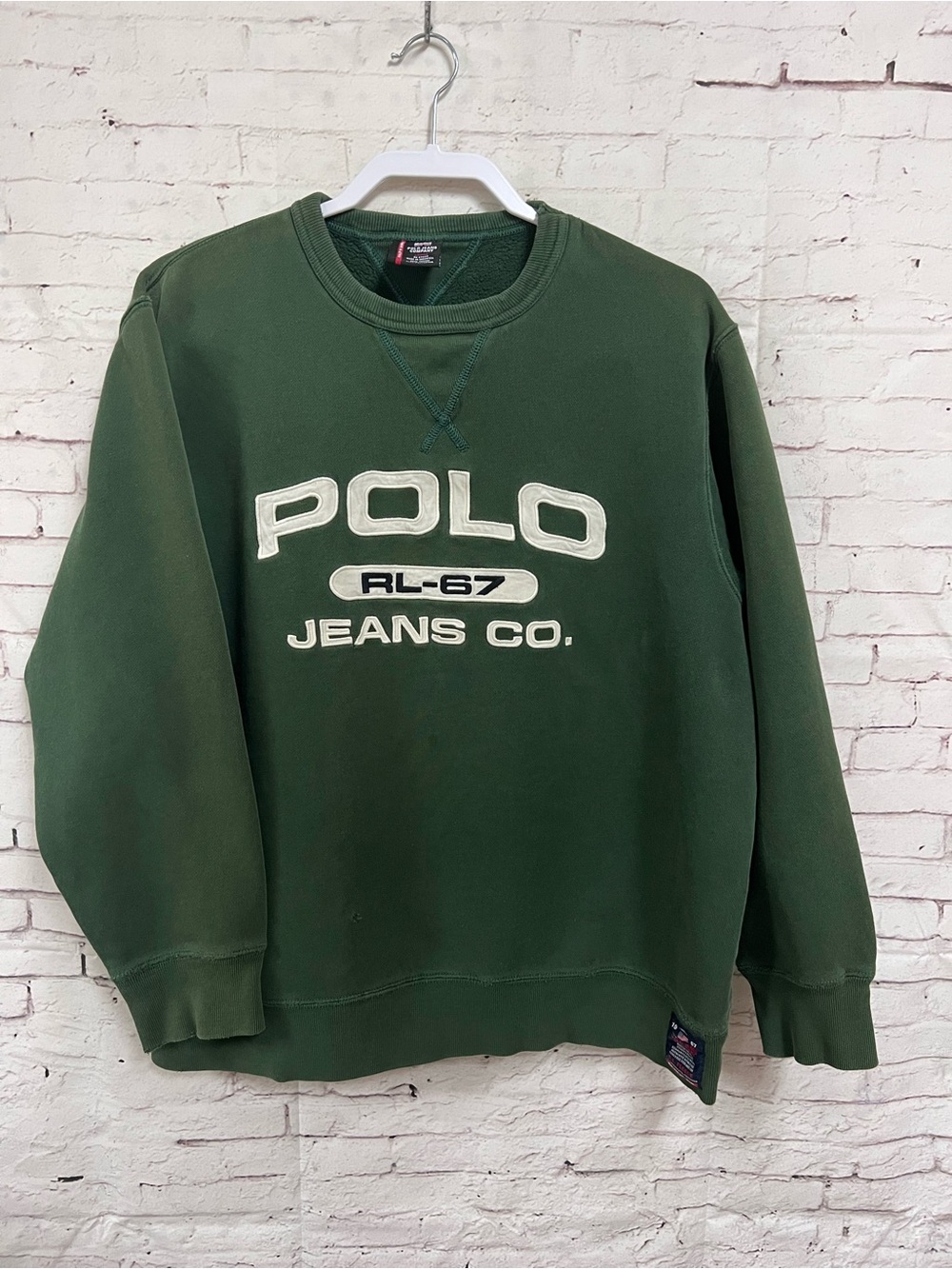 VTG Y2K Polo Jeans Co Ralph Lauren Sweatshirt Green RL-67 Crewneck Distressed XL